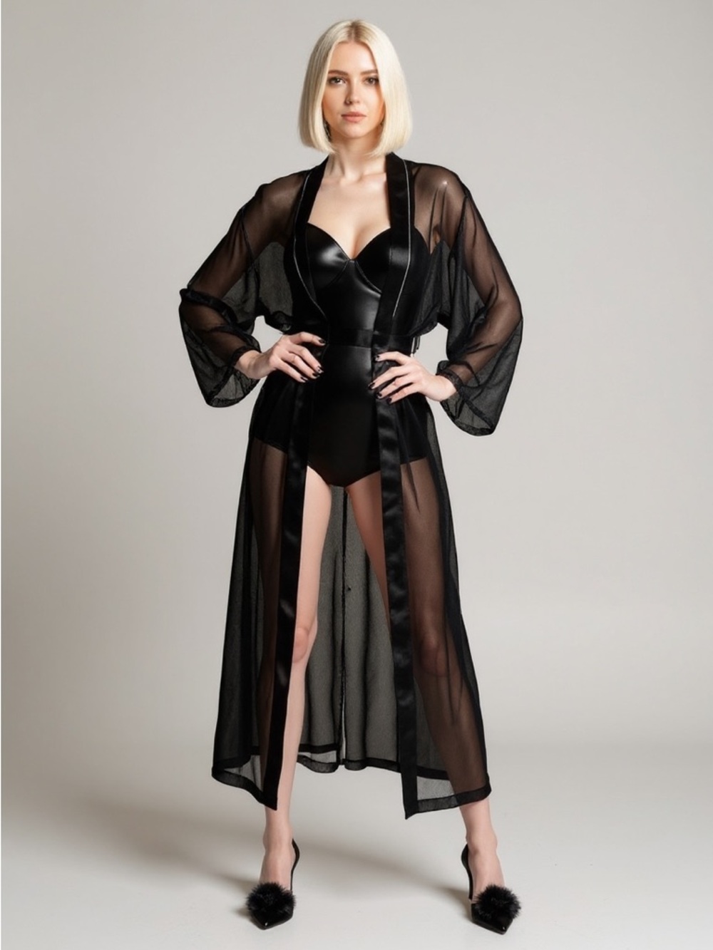 Vintage 80s Sheer Balloon Sleeve Hollywood Regency Robe Sz Medium